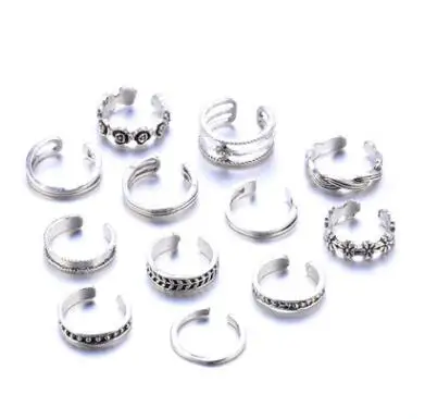 12 шт./компл. набор колец с разноцветным носком модные ретро резные цветочные