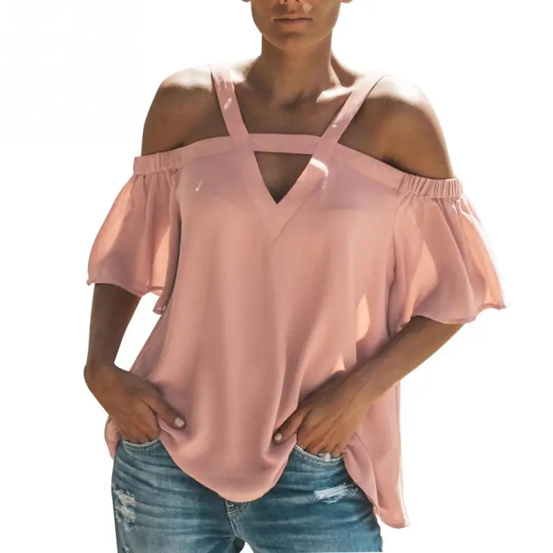 Женская шифоновая блузка с открытыми плечами асимметричная эластичная