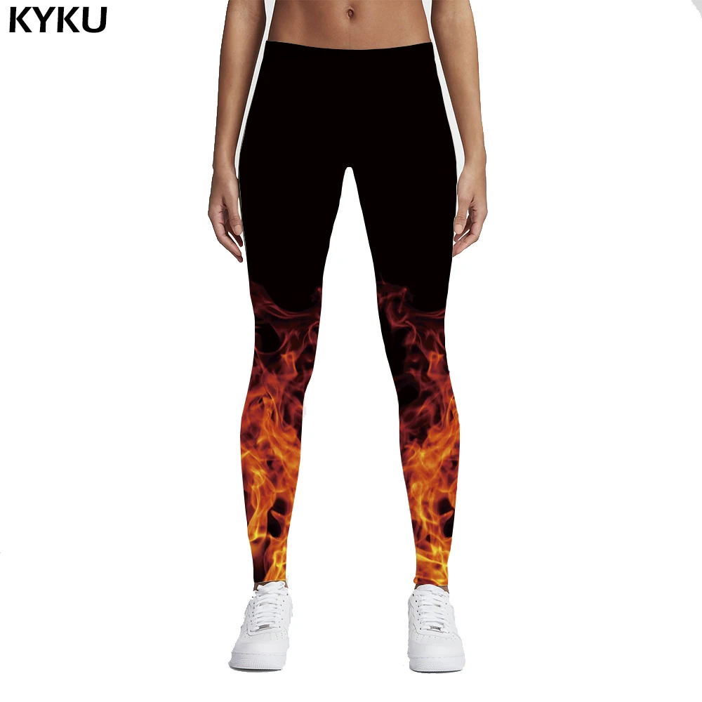Женские леггинсы KYKU черные повседневные в русском стиле|printed leggings|women brand leggingswomen