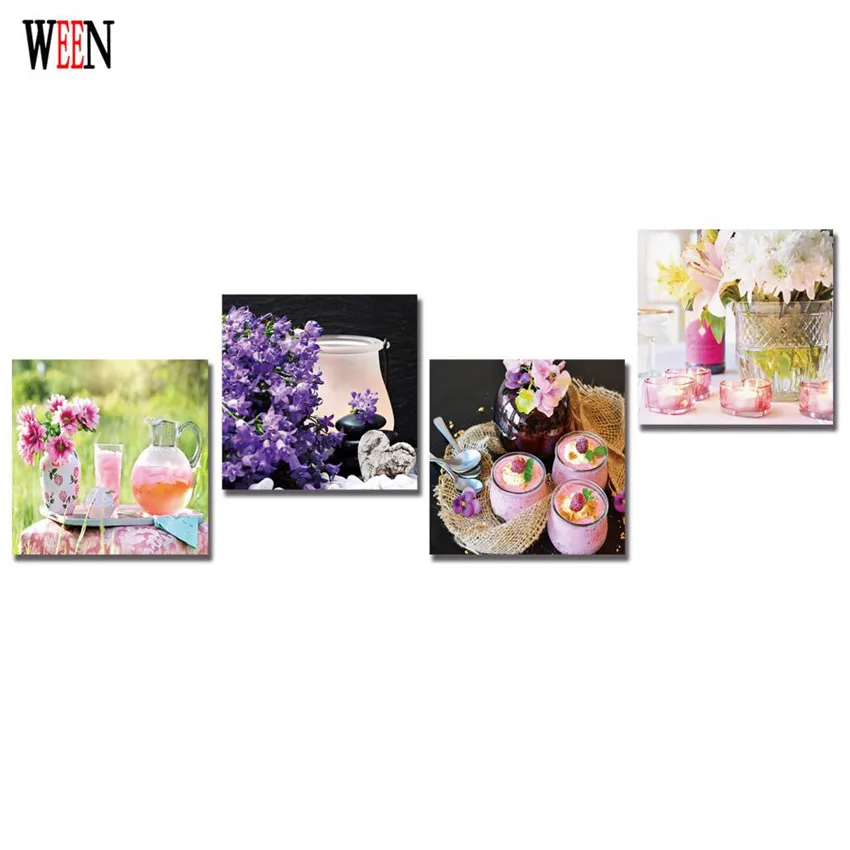 Картина на стену из Хеллоуина с едой и цветами растянутая обрамленная для