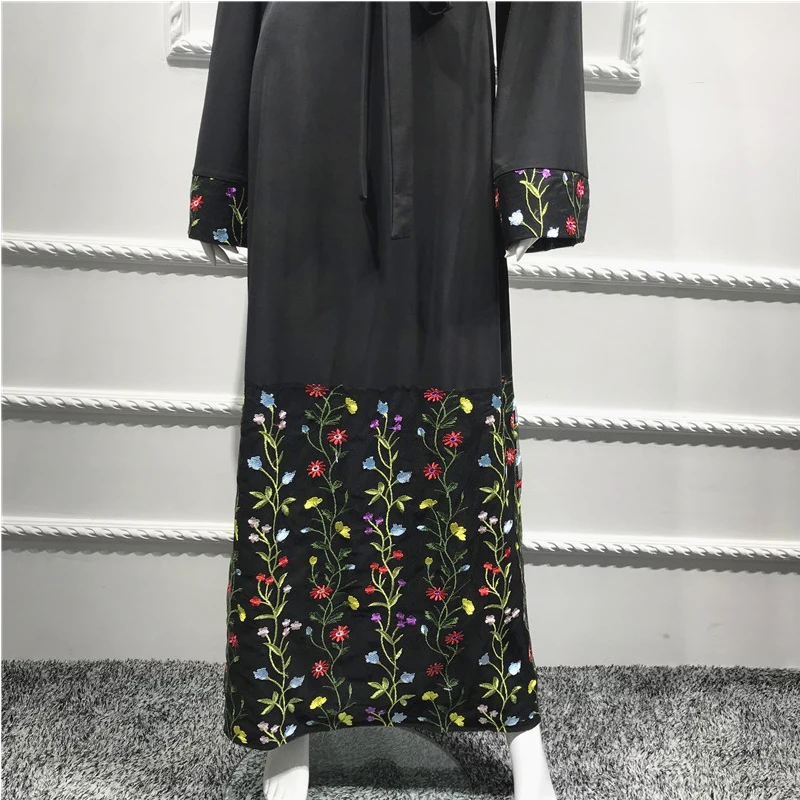 MISSJOY Новые Арабские abaya макси платья мусульманские для женщин Кафтан Мода с расклешенными рукавами Цветочная вышивка кружево Бангладеш Исламская одежда
