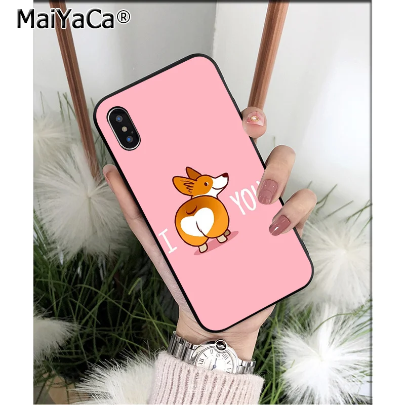 Силиконовый мягкий черный чехол для телефона MaiYaCa с милым рисунком собаки корги для Apple iPhone 8 7 6 6S Plus X XS MAX 5 5S SE XR