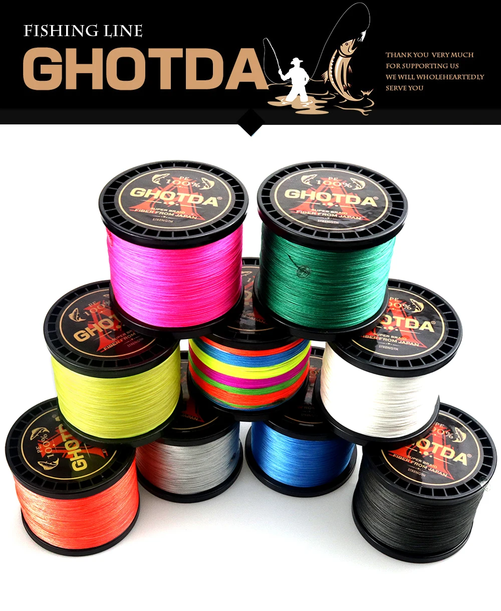 GHOTDA леска 1000 м 4 нити 10-120LB плетеная гладкая многофиламентная PE леска для ловли карпа