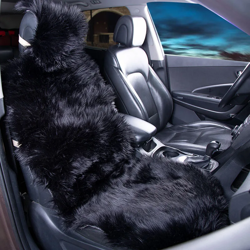 1x Black Seat KAWOSEN 1 шт. длинный чехол для сиденья из искусственного меха, универсальные чехлы для сидений автомобиля из искусственного плюша, милые плюшевые подушки для сиденья LFFS02 - Название цвета: 1x Black Seat