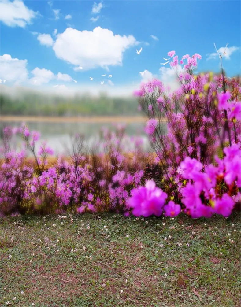 

5x7ft Purple Flowers Lake River Photography Backdrops Photo Props Studio Background