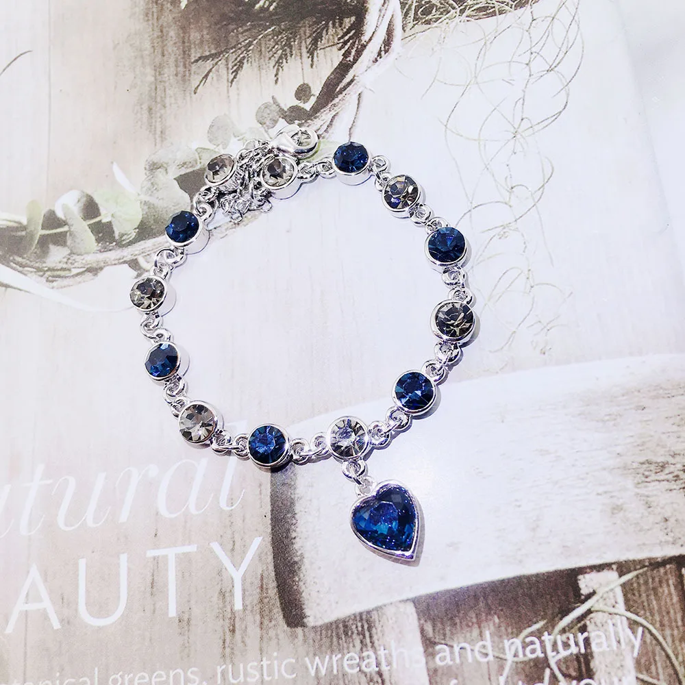 YUN RUO роскошный голубой циркон камень океан Сердце браслет розовое золото цвет