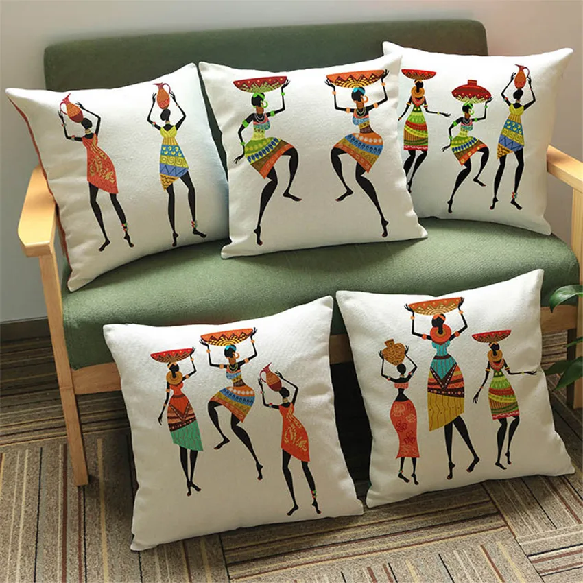 

Nordic National Style Linen Cotton Cushion Cover 18*18 Inches Home Office Sofa Pillow Cases Cartoon Characters Pillow Covers