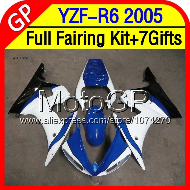 7 подарки + Кузов Для YAMAHA YZFR6 05 2005 Синий белый YZF R6 1P28 YZF600 600 R 6 Обтекателя синий blk|r6|r6