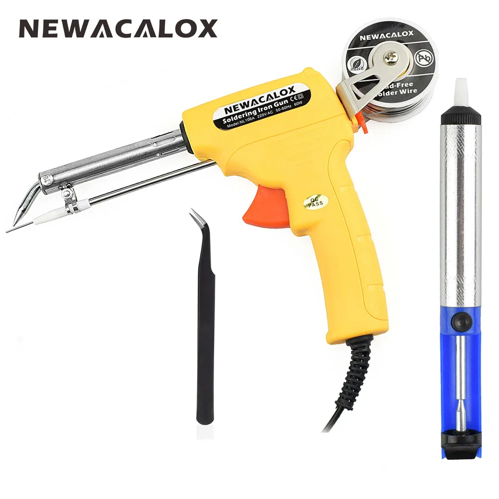 NEWACALOX 60 Вт ЕС/США штекер ручной паяльник пистолет автоматически отправляется Оловянная автоматическая паяльная машина+ всасывающее Оловянное устройство - Цвет: Yellow Soldering