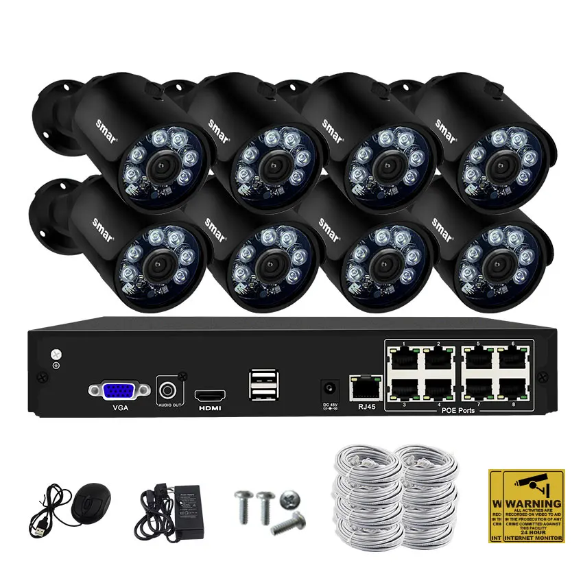 Smar 8CH 1080P POE NVR наборы H.265 2MP IP камера Открытый водонепроницаемый металлический