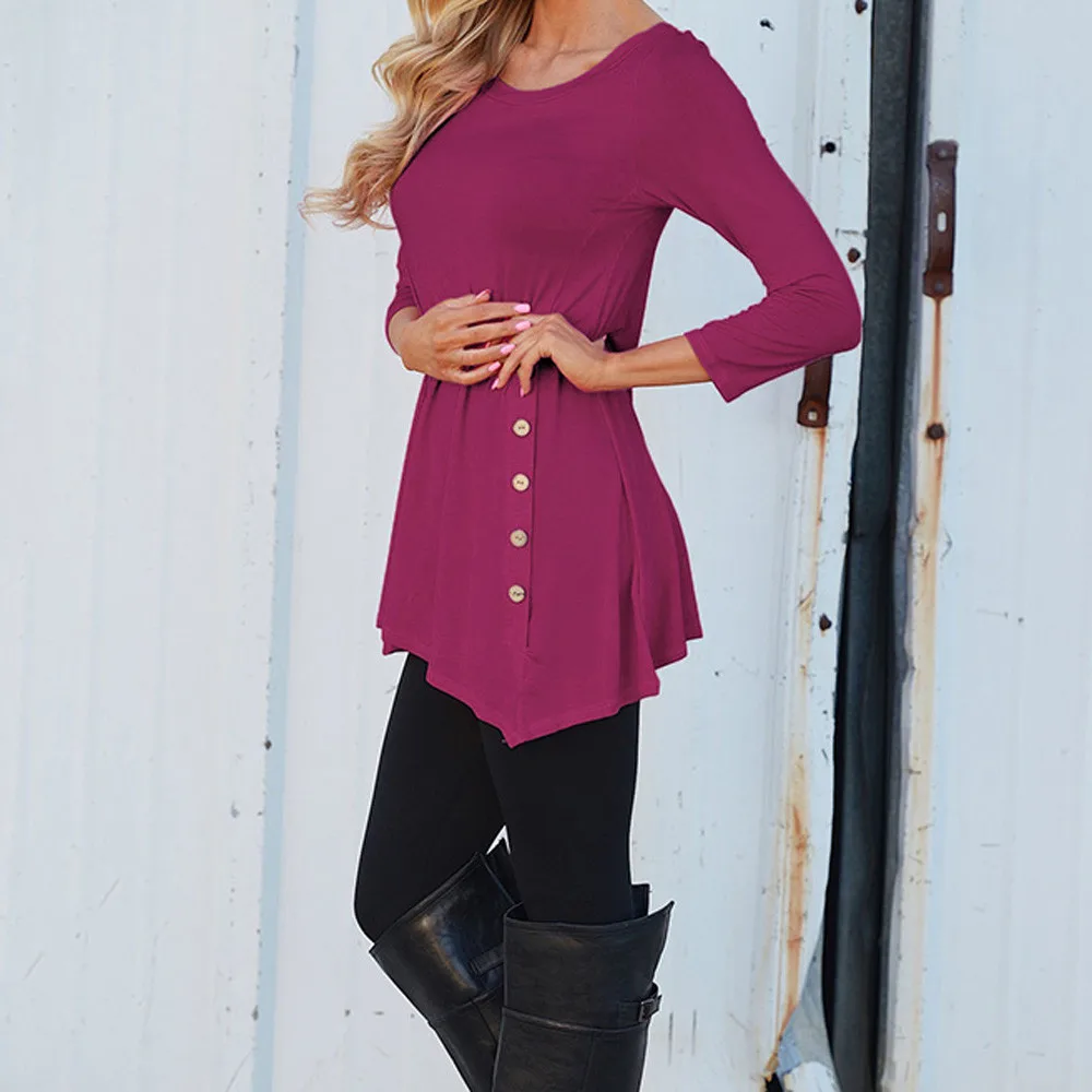 Женская Туника большого размера с длинным рукавом и пуговицами однотонная