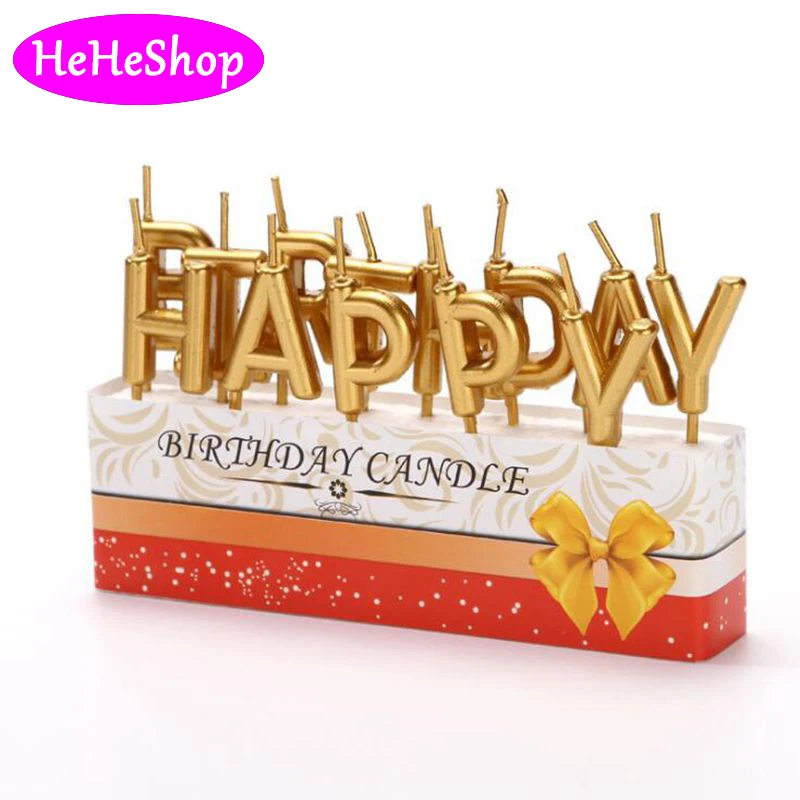 Золотой Серебряный с надписью «Happy Birthday», свечи для торта, праздничные принадлежности для дня рождения, однотонные свечи для дня рождения, кухонная выпечка в подарок