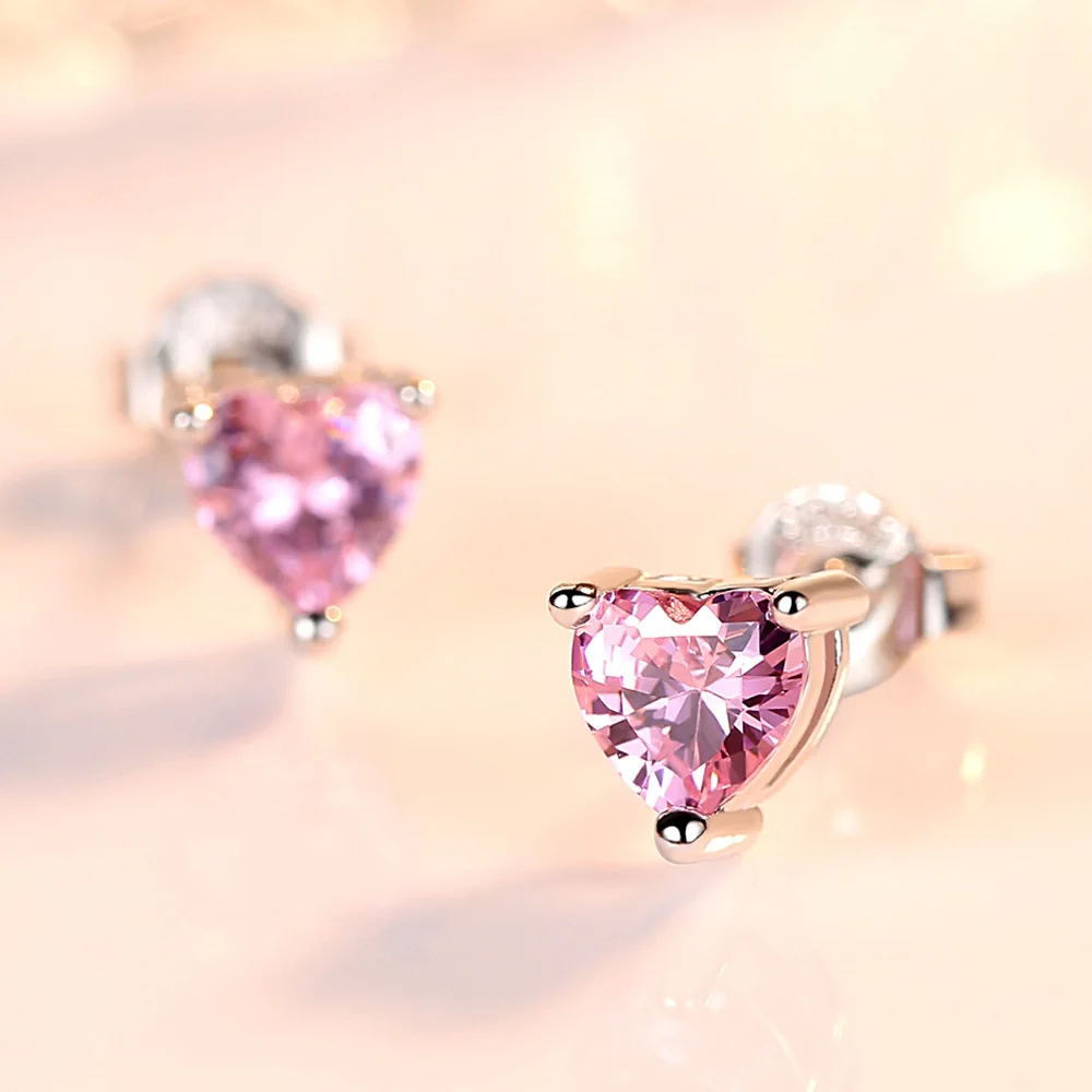 

Romantic love heart Cubic Zirconia 925 sterling silver ladies stud earrings original jewelry for women anti allergy girls gift