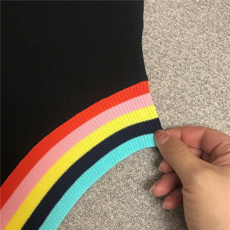 

Luxury Designer Brand Knitted Top for Women Contrast Rainbow Stitching off The Shoulder Irregular Ice Silk Knitted T Shirts