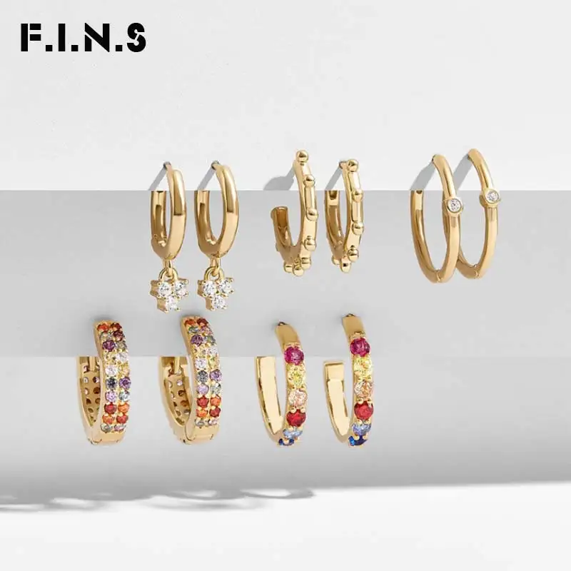 F.I.N.S 5 пар/компл. Роскошные сплав золотого цвета Цвет Фул с украшением в виде кристаллов маленькие серьги-кольца для Для женщин Необычные серьги Модные украшения