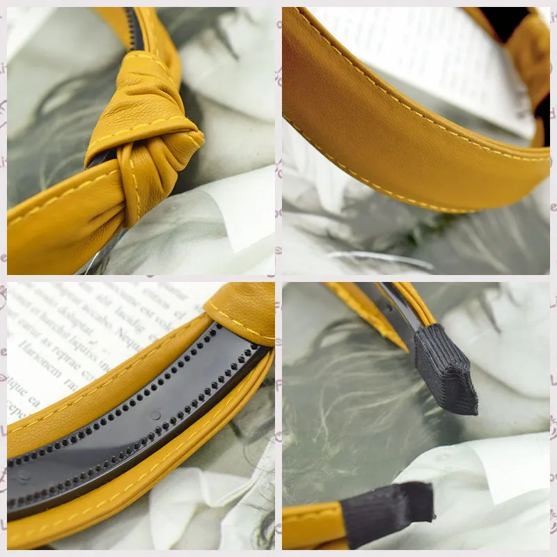 Пояснительная записка: PU Leather Autumn Winter Hairband Knot Headbands for Women Hair Accessories Girls Hoop Female New Fashion Headwear Gifts onПУ Кожа Осень Зима Ободок с узлом для волос для женщин Аксессуары для волос Девочки Обруч Женские Новая мода 