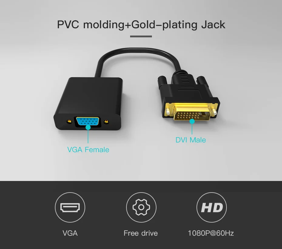 C-BOX DVI To VGA Adapter D Audio Cable For PC Projector HDTV 1080P 24 1 Converter Video Cables | Электроника