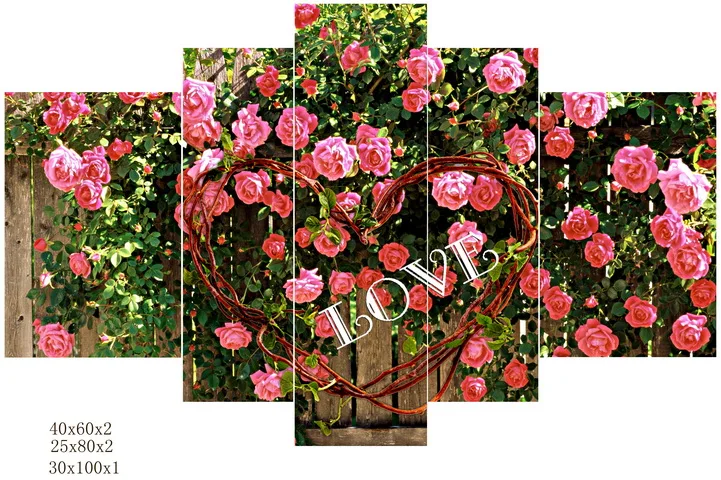 HD printed red rose wall poster 5 pcs canvas art painting of &quotlove&quot heart-shaped decor for lovers' room Free shipping no frame | Дом