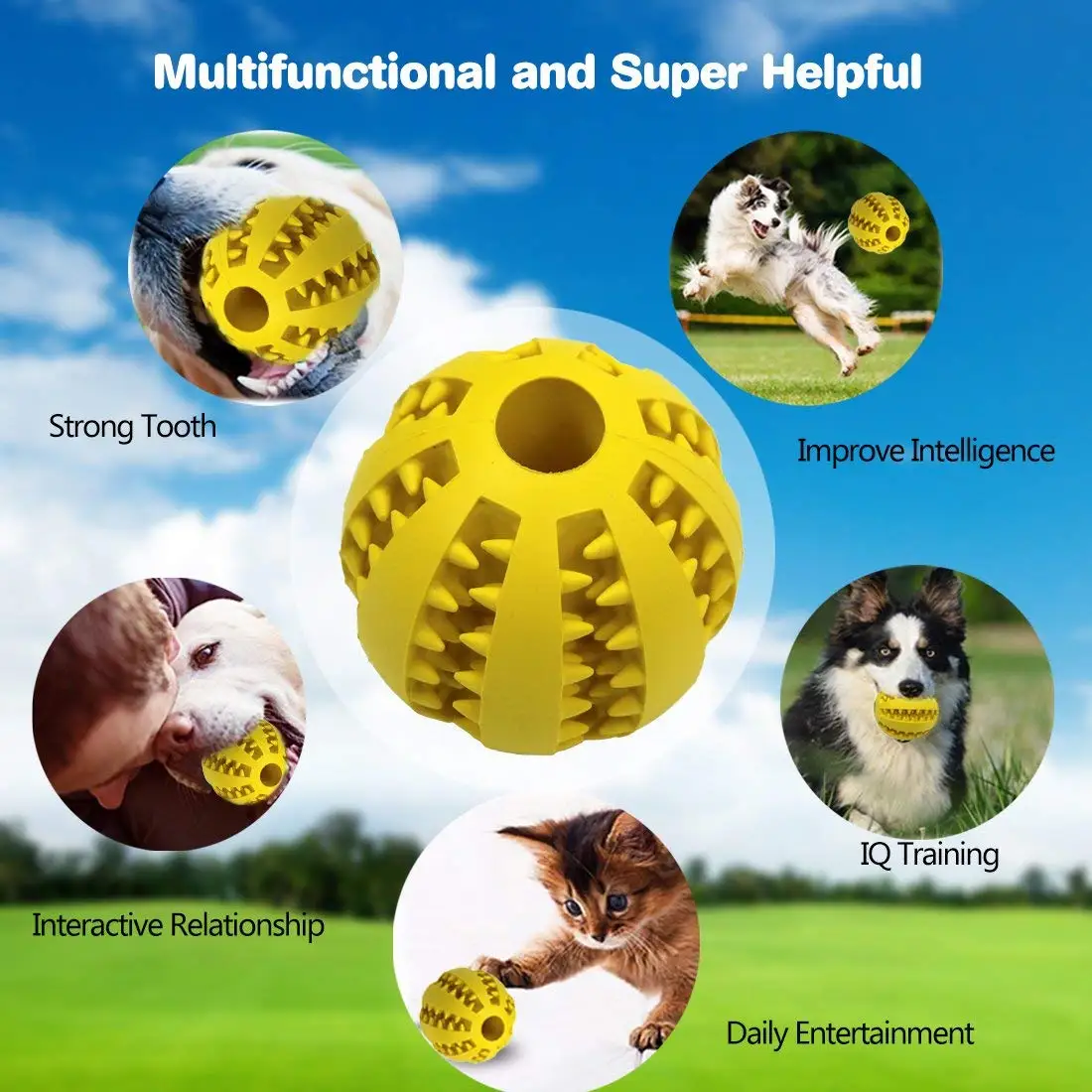 

Dog Treat Round Ball Pet Training BPA-Free Non-Toxic Rubber Tooth Cleaning Toys -Drop