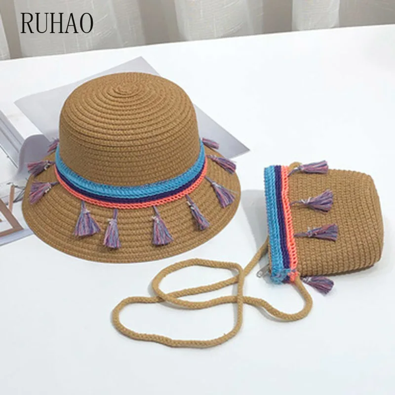 RUHAO/летние шапки для девочек соломенная широкополая шляпа с широкими полями