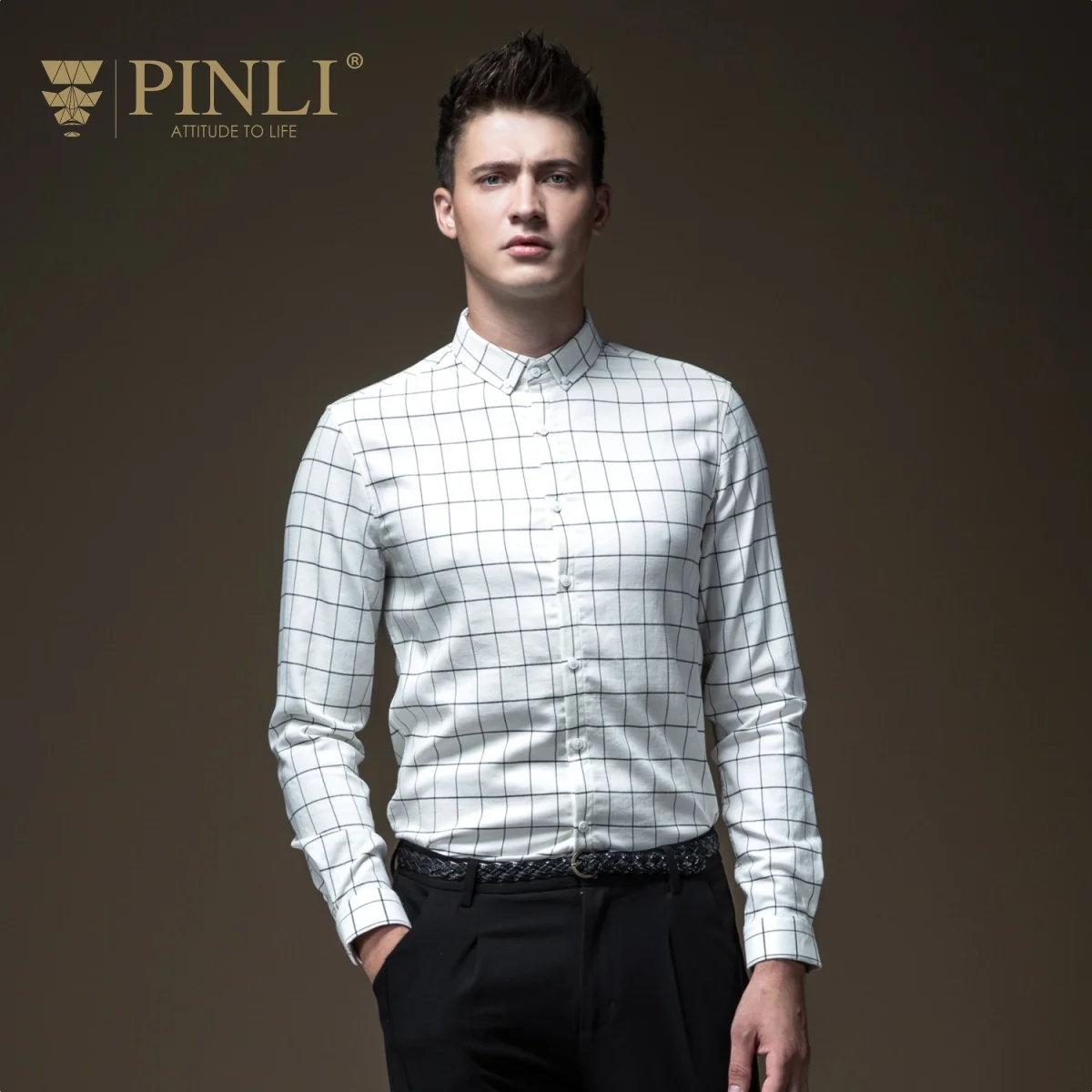 Мужская рубашка с длинными рукавами Camisa Social Masculina Pinli Pin Li новая осенняя в клетку