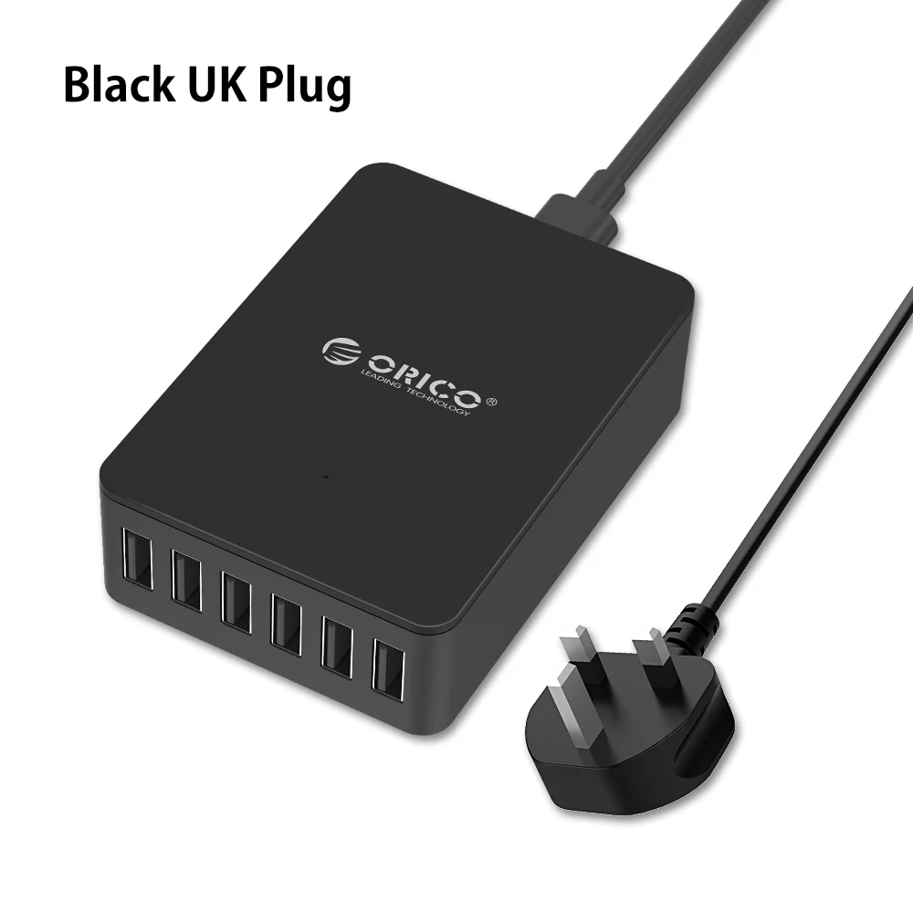 Black UK Настенное зарядное устройство ORICO 5 в 2,4 А 10 А 50 Вт 6 USB порт USB зарядное устройство для путешествий - Тип штекера: Black UK