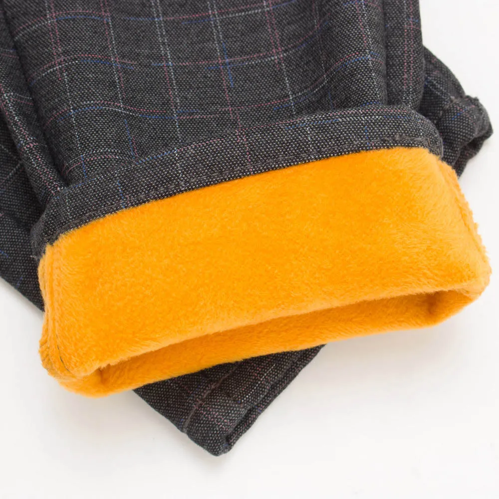 Мужские Slim Fit Повседневное Бизнес штаны в клетку из хлопка с флисовой подкладкой