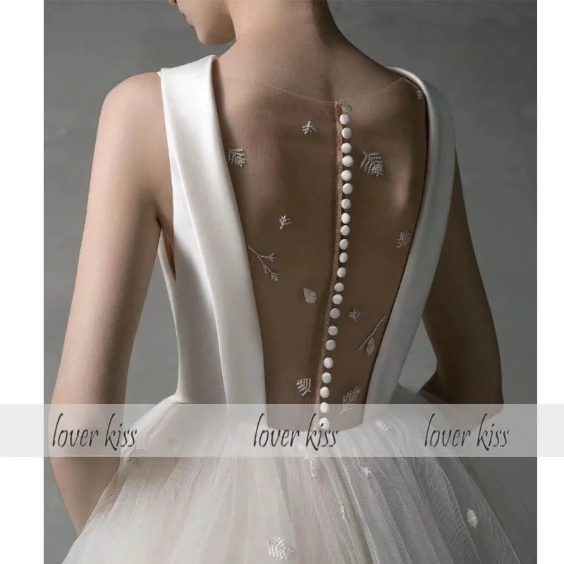 Lover Kiss Vestido De Noiva изящное бальное миди Свадебное Платье Иллюзия Тюль сзади с бисером чай Длина Свадебные платья для лета