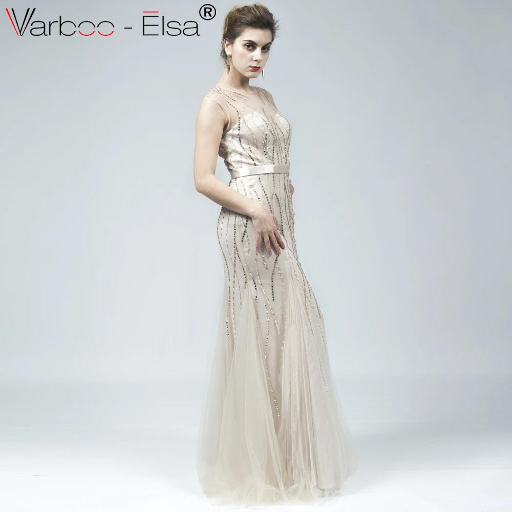 VARBOO_ELSA vestido de festa Glitter Sequined Formal Party Dress 2018 High Quality Robe De Soiree Tulle Sleeveless Evening | Свадьбы и