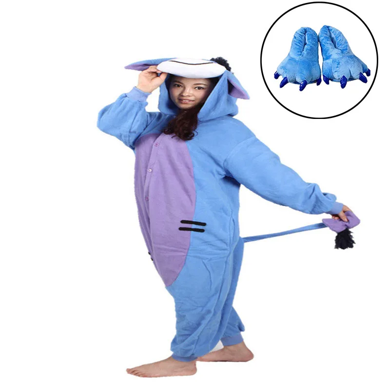 Голубой Ослик комбинезоны пижамы мультфильм животных с длинным рукавом лапой