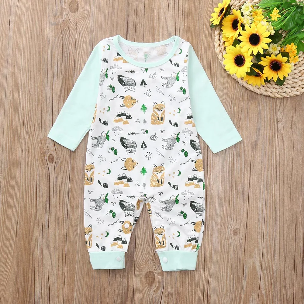 Комбинезон с длинными рукавами и рисунком для новорожденных мальчиков девочек