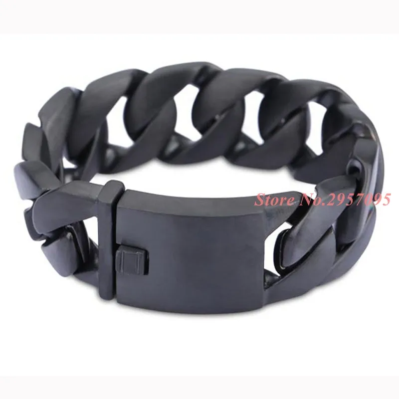 

Black Color Bracelet Men Jewelry Rock Gifts 24MM Wide Chain Link Stainless Steel Mens Bracelets