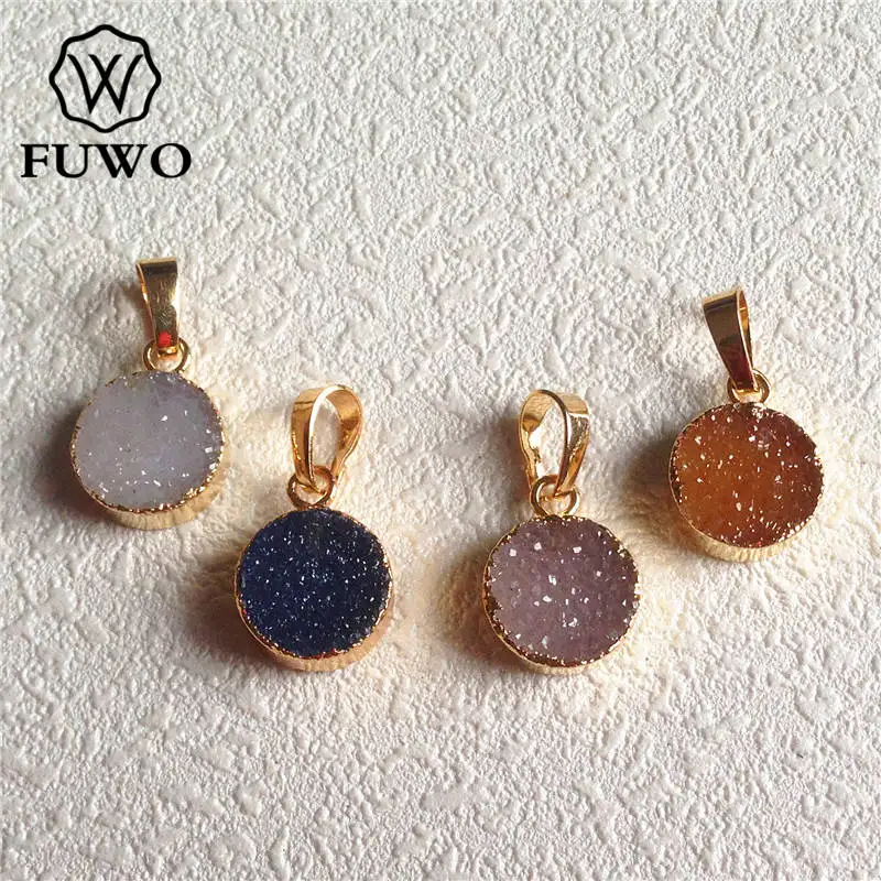 FUWO Круглый Кулон из драгоценного камня с драгоценным камнем 24 К золота