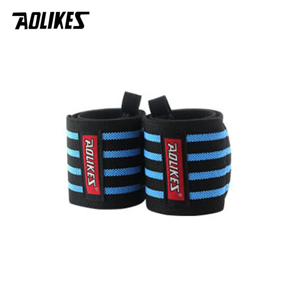 Black with Blue AOLIKES 2 шт./лот Powerlifting тренажерный Спортивный Браслет фитнес гантели штанги Crossfit повязки для рук Тяжелая атлетика Наручные обёрточная бумага поддержка - Цвет: Black with Blue