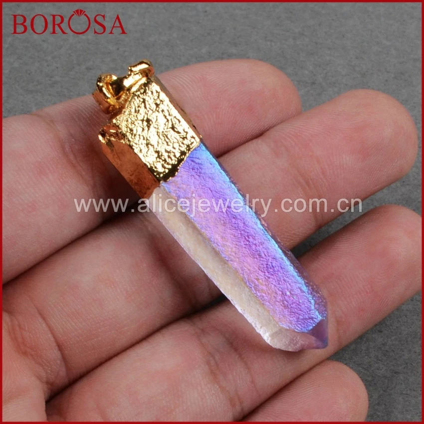 

BOROSA 10PCS New Aura Crystal Pendant Beads, Druzy Pendants Purple Titanium AB Color Aura Quartz Crystal Point jewelry G0360-3