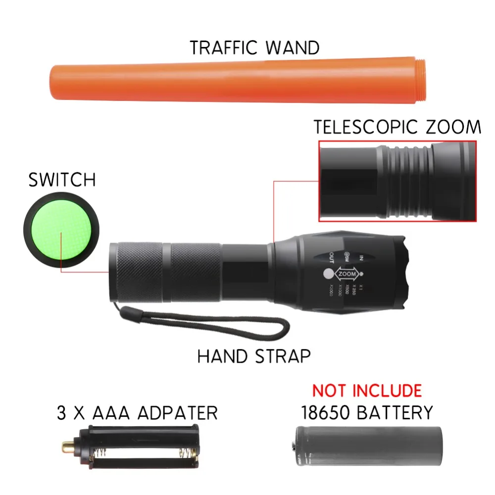 Фонарь PANYUE Traffic red baton полицейский тактический фонарь 3800LM мощный светодиодный