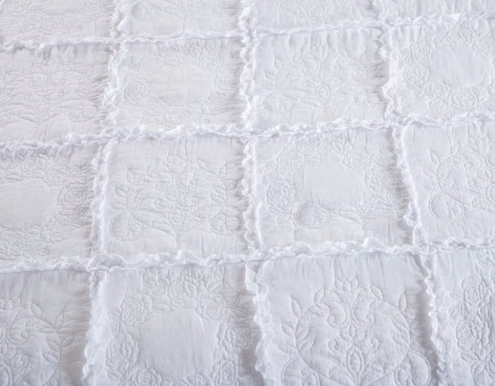 Белое покрывало на кровать комплект из 3 предметов Хлопковое одеяло с вышивкой