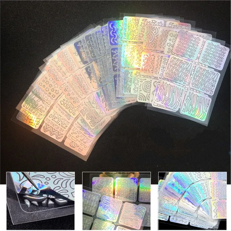 

24 Sheets/set Hollow Nail Vinyls Stickers Laser Silver Irregular Vinyl Stencils Stamping Guide Nail Art Decals Manicure Tools Z3