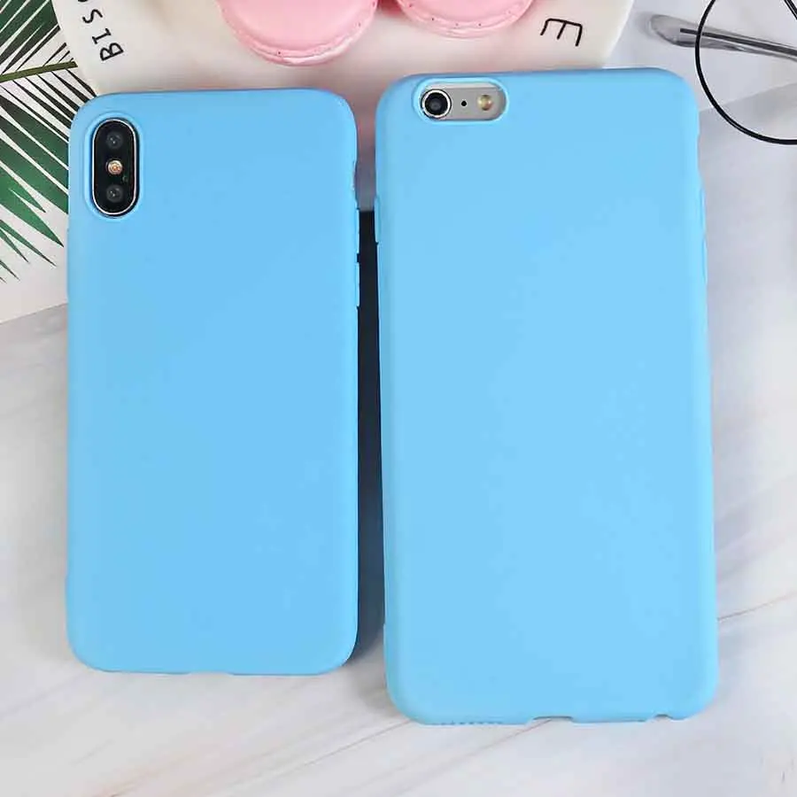 Роскошный Небесно Голубой мягкий силиконовый чехол для телефона iPhone X XR XS Max 5 5S SE 6