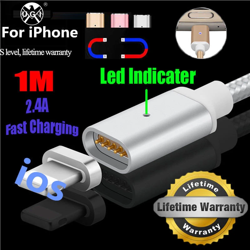 1 м 2 Магнитный USB IOS светодиодный индикатор плетеное зарядное устройство зарядный
