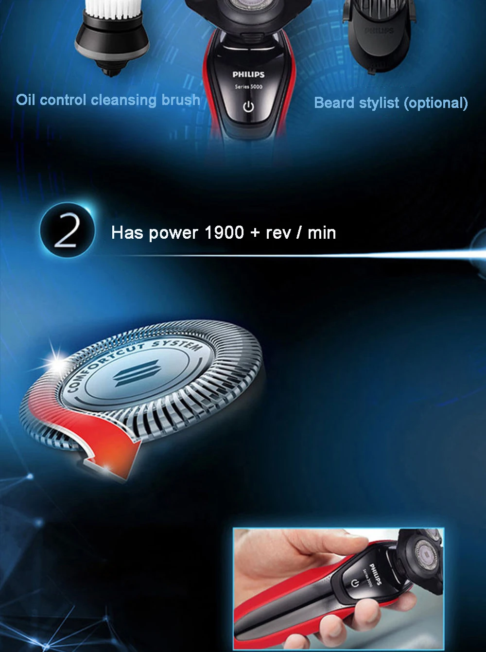Оригинальная профессиональная Электробритва Philips S5095 с 3D самостоятельными плавающими головками, водонепроницаемая с никель-металлогидридным аккумулятором для мужчин