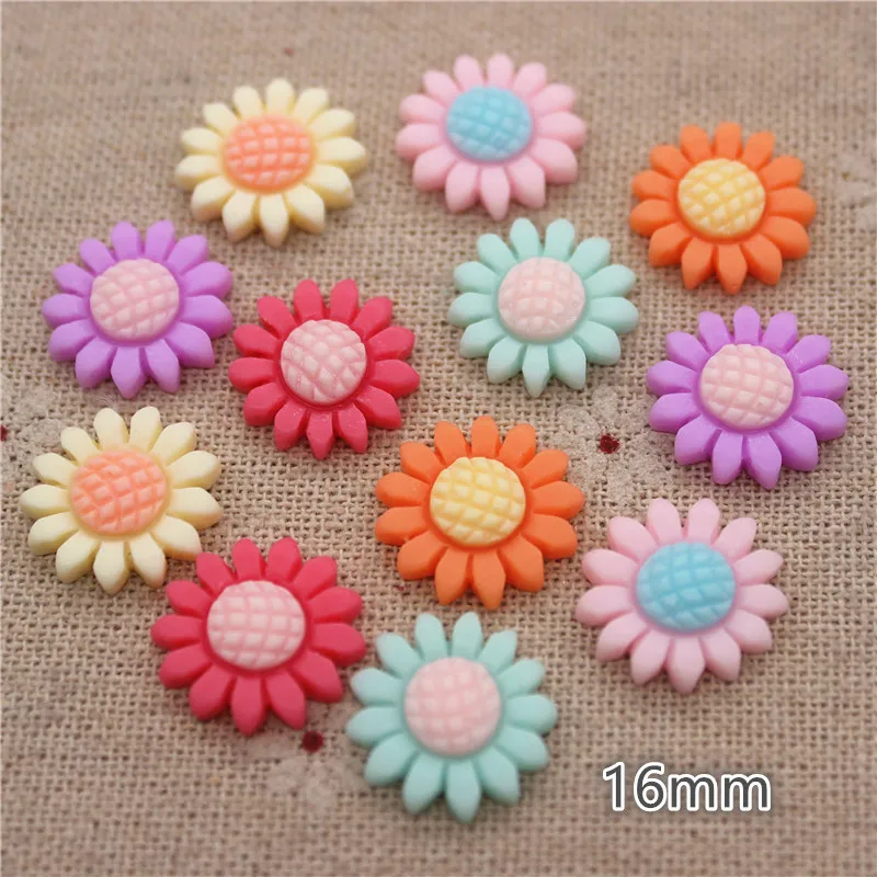 

50PCS Mix Colors 14mm/16mm New Resin Sunflowers Flatback Cabochon Embellishment Accessories DIY Craft Deco