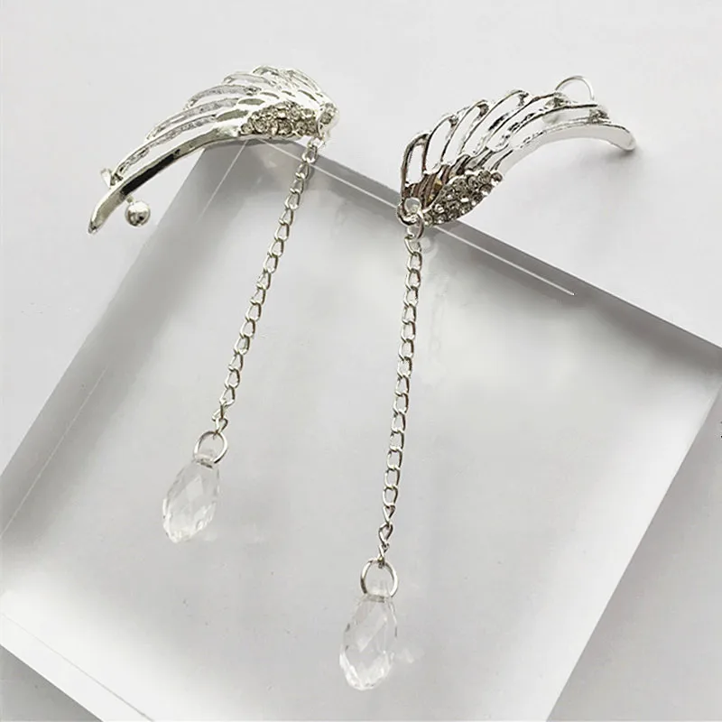 

Fashion Crystal Hollow Angel Wings Earrings Feather Ear Cuff Ear Clip Tassels Earrings For Women Statement Jewelry Unique Gifts