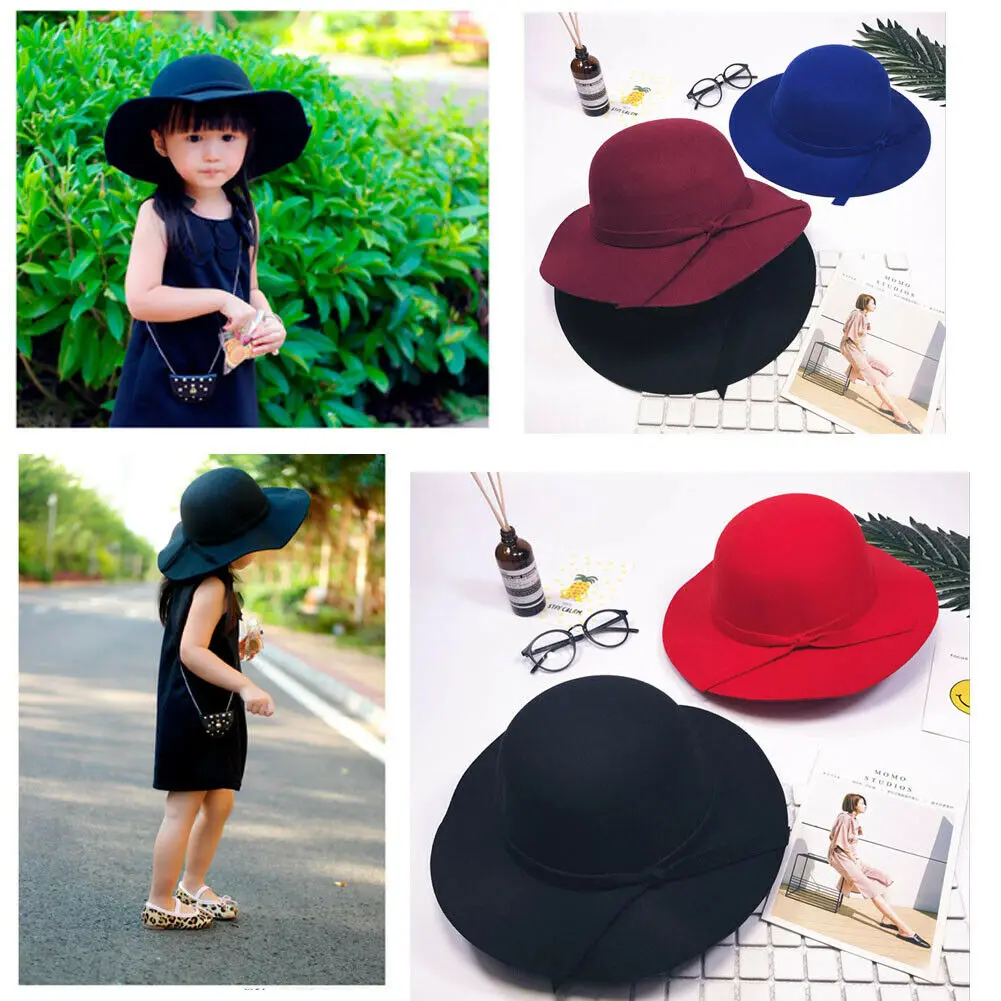 

Lovely Baby Girls Kids Floppy Wide Brim Bowler Beach Hat Summer Sun Cap Princess