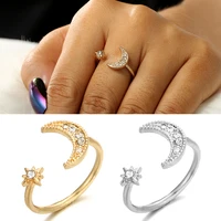 fashion open crystal moon star ring adjustable wedding rhinestone bague jewelry for women crystal geometric finger ring free new