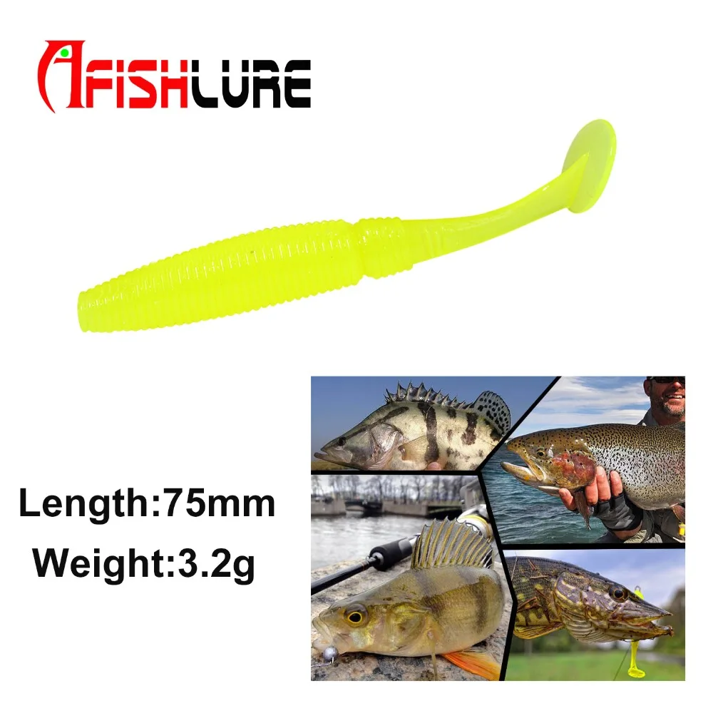 6 шт./лот Afishlure T Shad 75 мм 3 г воблеры силиконовая приманка Мягкая с хвостом джиг