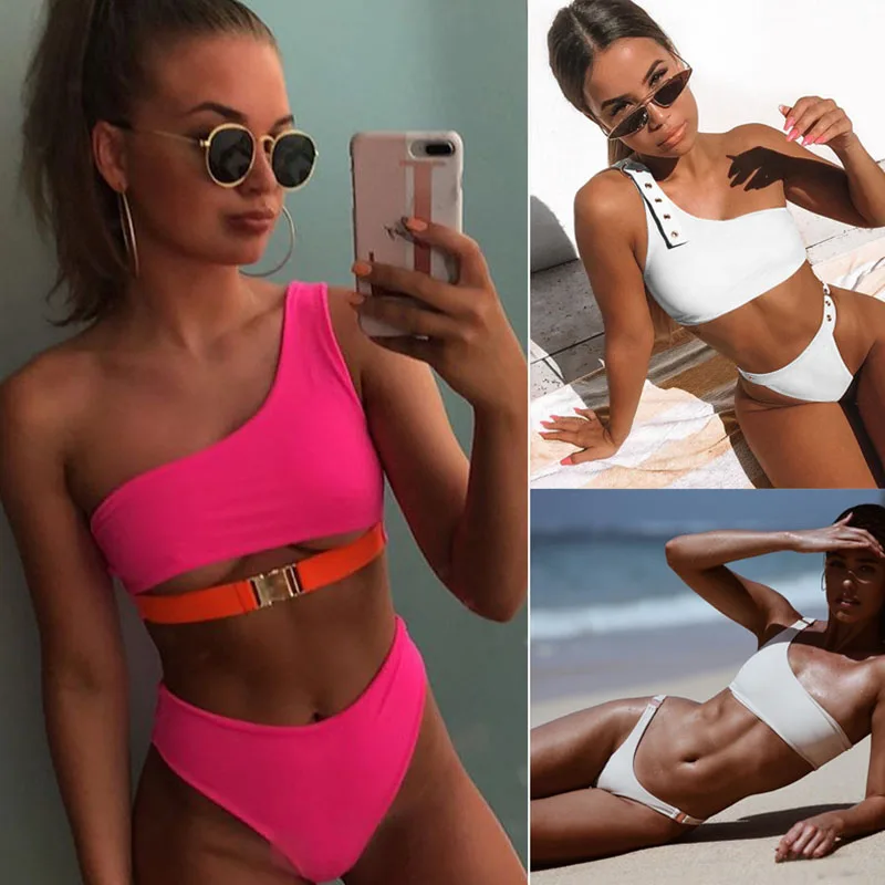 Женский купальник Ариель бикини с пуш-апом на одно плечо пляжная одежда 2019 |