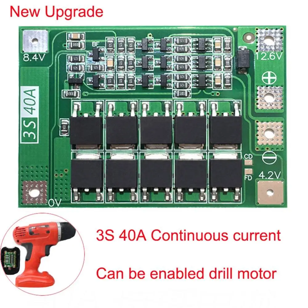 3S 40A Upgrated 3S 40A BMS 11,1 V 12,6 V 18650 Защитная плата для литиевой батареи BMS плата для стандартного баланса обновленная версия для дрели - Цвет: 3S 40A Upgrated