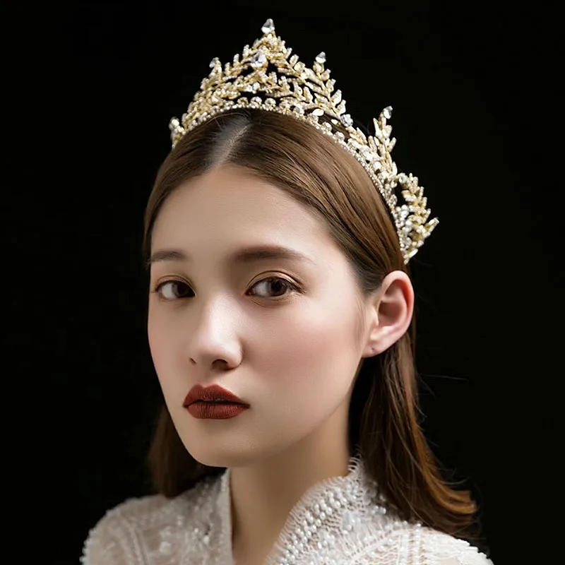 Himstory Luxurious Gold Wedding Crown Tiaras Cubic Zirconia Girls Olive Branch Headband Bridal Hairwear Accessories | Украшения и