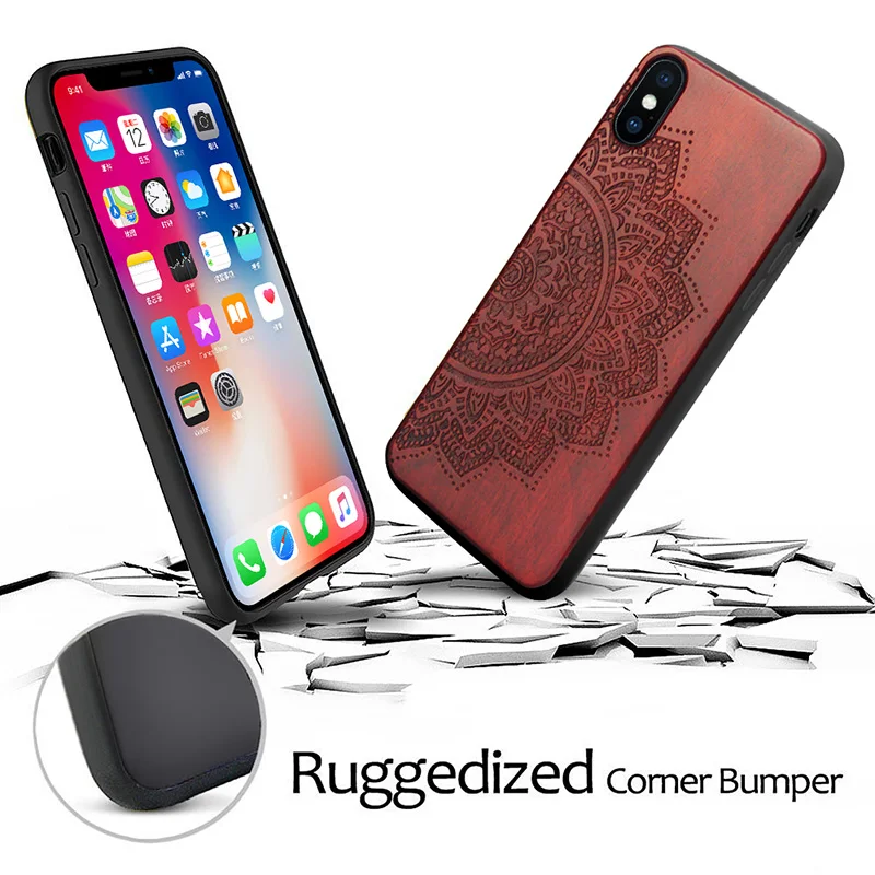 Wood Case for iPhone X 7 8 Plus Luxury Shockproof Drop Proof Slim Flexible Bumper Protective Cover Cases 7+ |